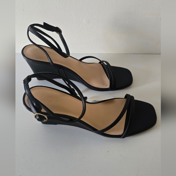 LOFT Black Strappy Wedge Sandals Women’s Size 8 NWT - Picture 5 of 8